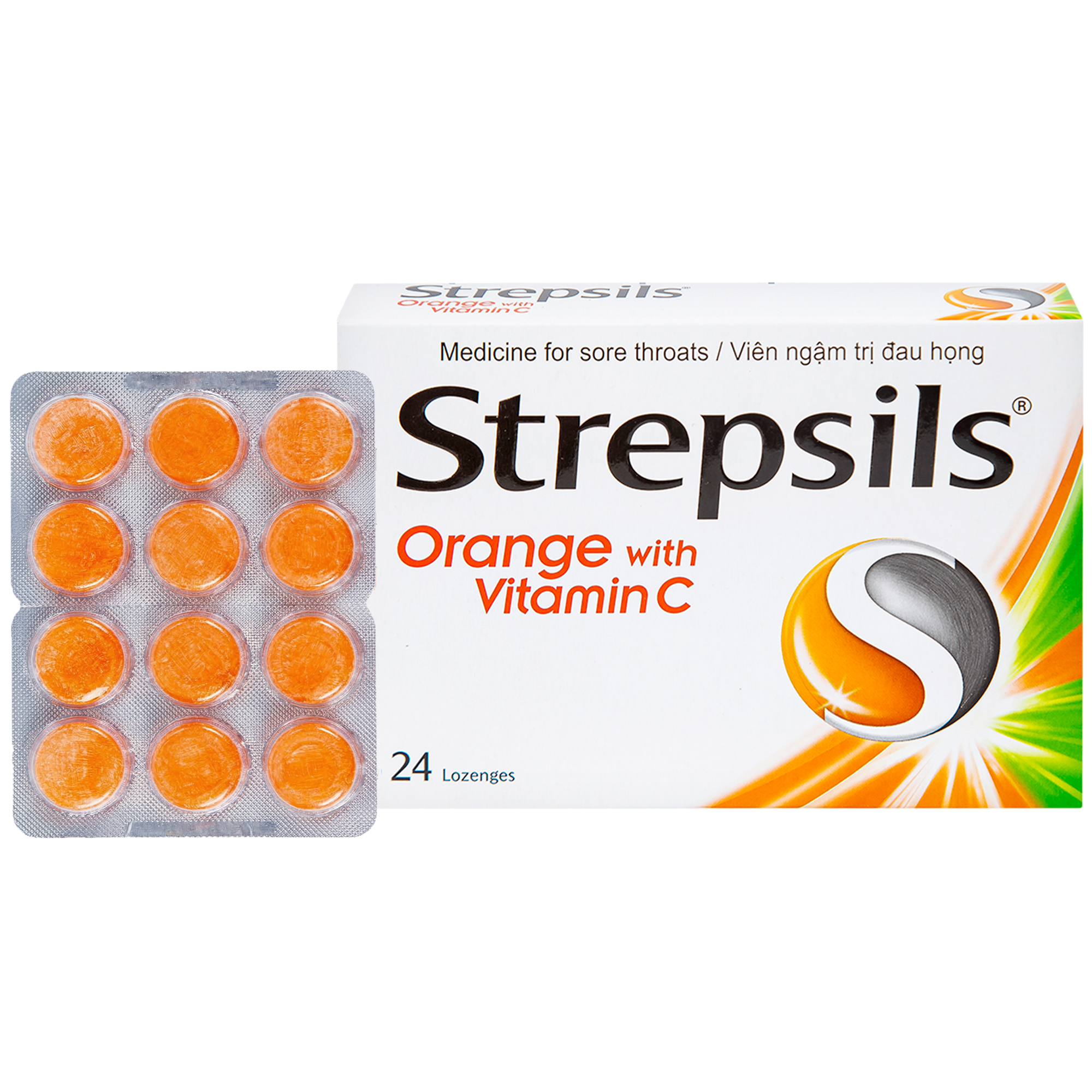 Viên ngậm Strepsils Orange & Vita C trị đau họng (2 vỉ x 12 viên)