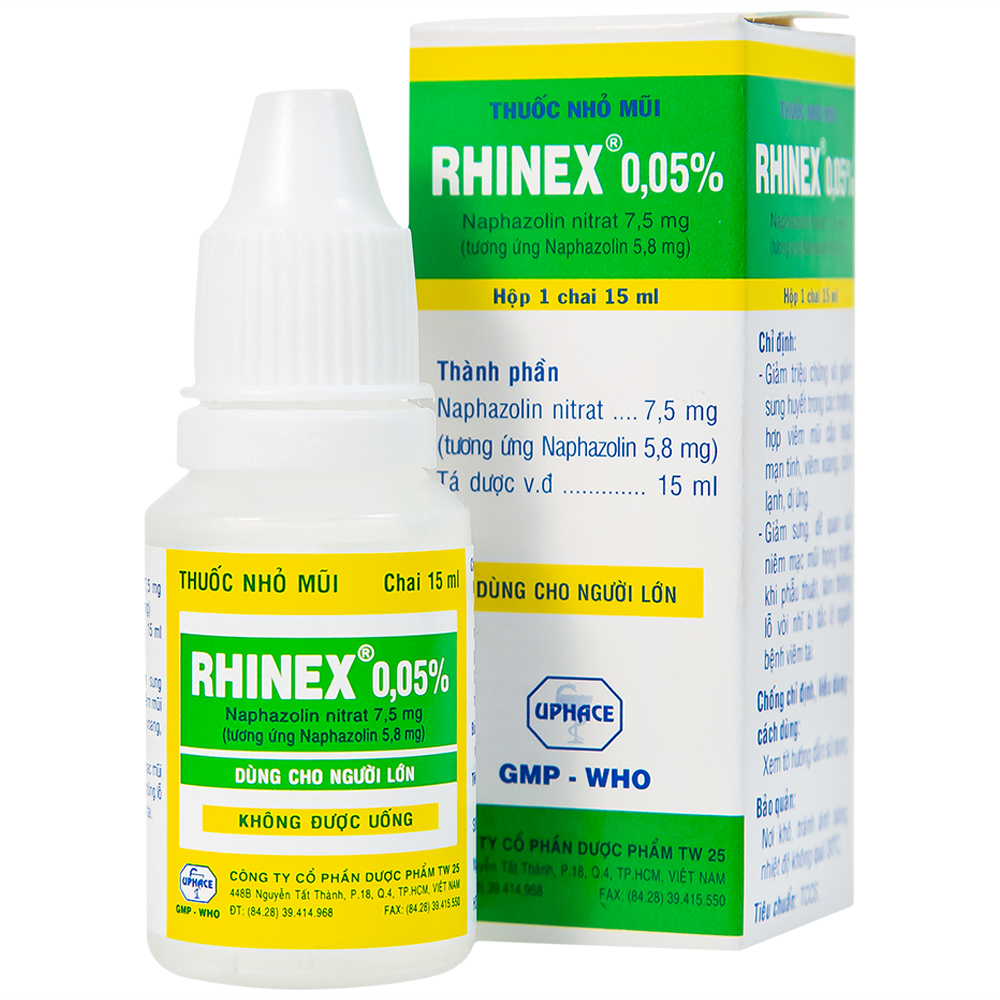 Thuốc nhỏ mũi Rhinex 0.05% (chai 5.15ml) điều trị sung huyết mũi, viêm mũi dị ứng