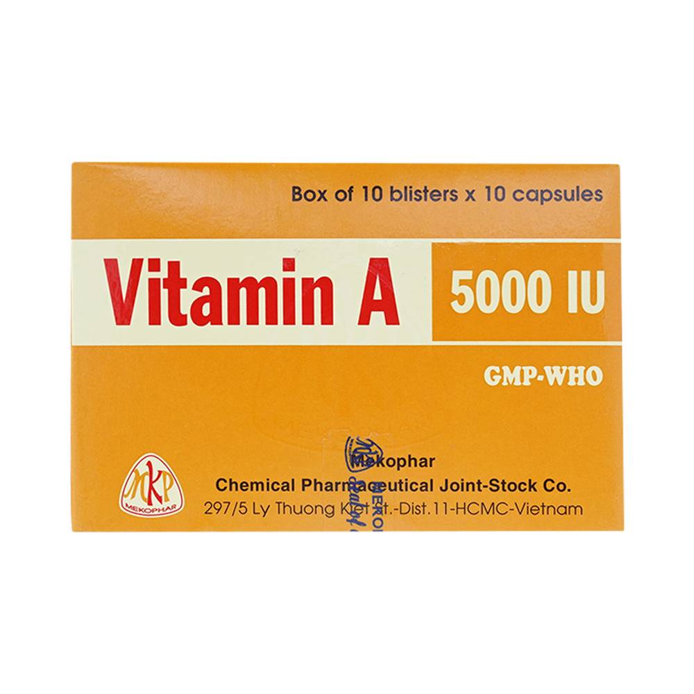 Thuốc Vitamin A 5000IU phòng và điều trị tình trạng thiếu vitamin A (10 vỉ x 10 viên)