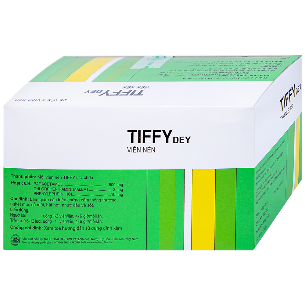 Thuốc Tiffy: Trị cảm cúm, sốt, ho, sổ mũi (25 Vỉ x 4 Viên)