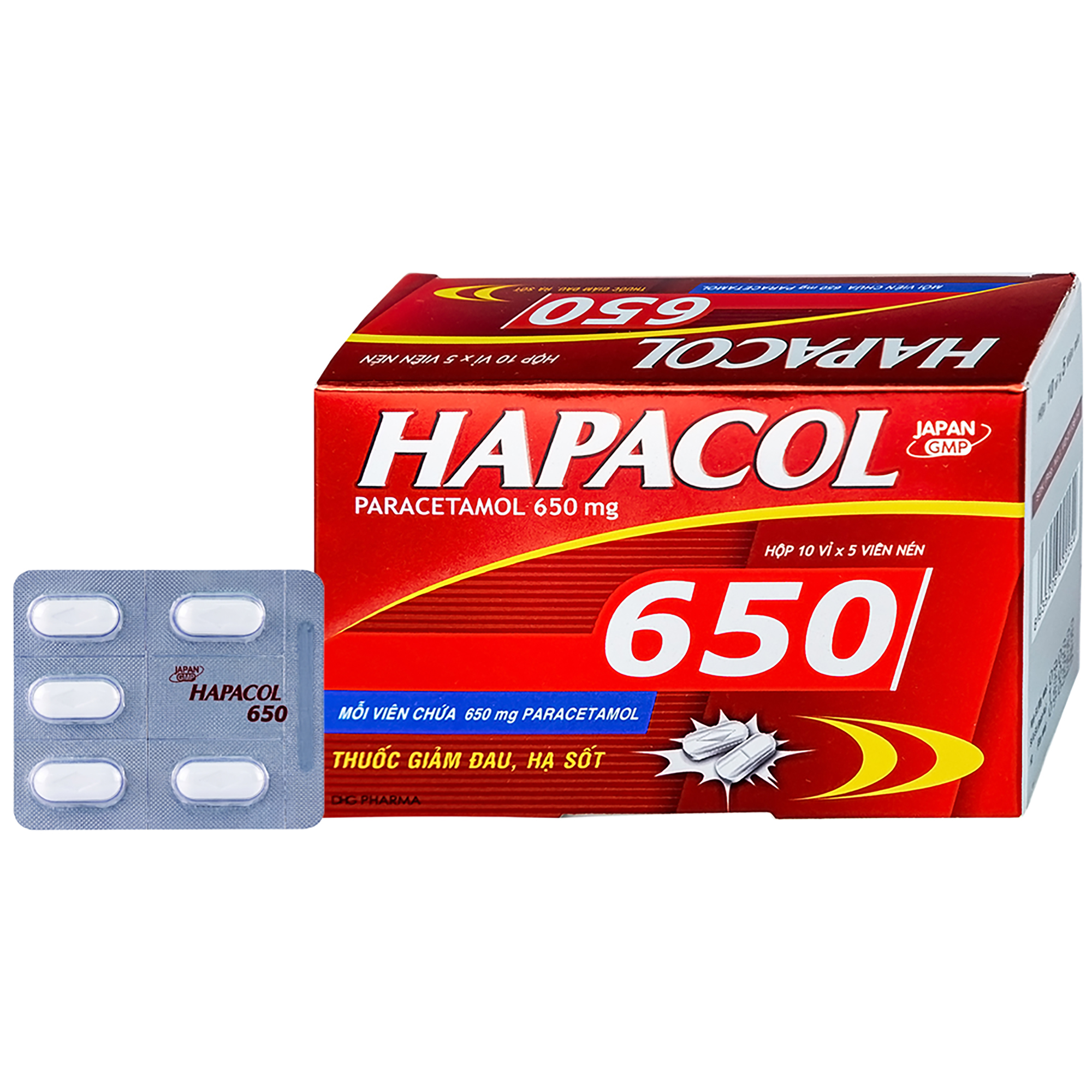 Thuốc Hapacol 650mg giảm đau từ nhẹ đến vừa và hạ sốt (10 vỉ x 5 viên)