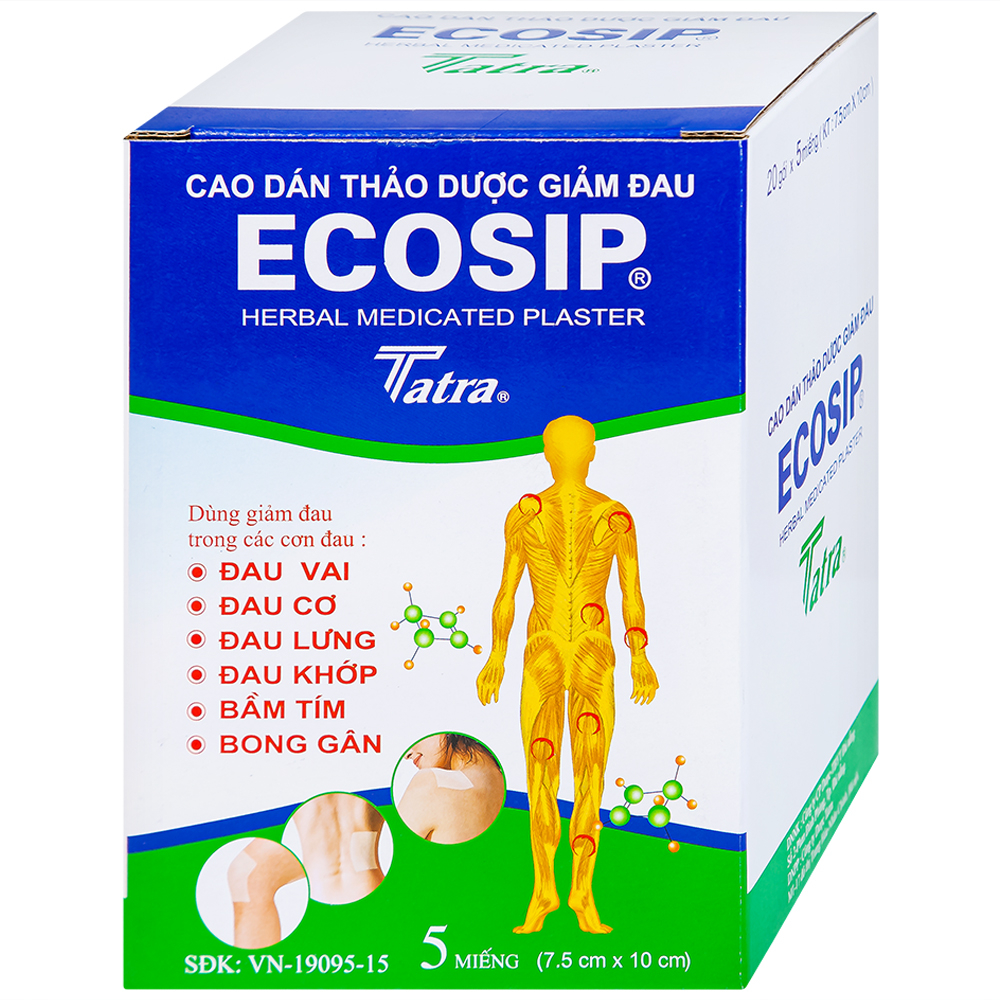 Cao dán Ecosip TATRA giảm đau vai, đau lưng, đau khớp, bong gân (20 gói x 5 miếng)