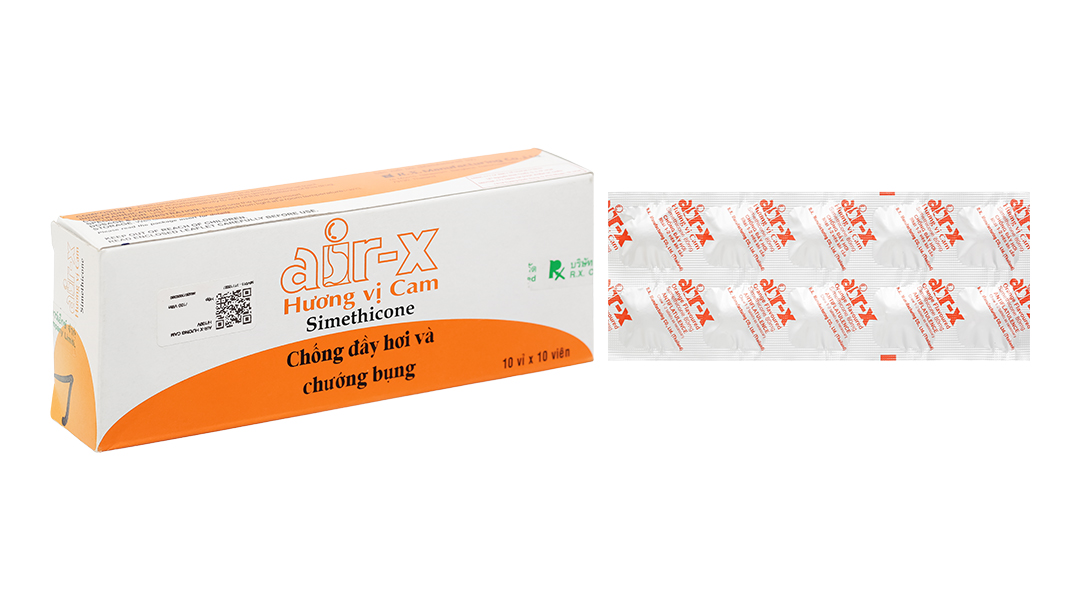 Viên nhai Air-X Hương vị cam trị đầy hơi, chướng bụng (10 vỉ x 10 viên)