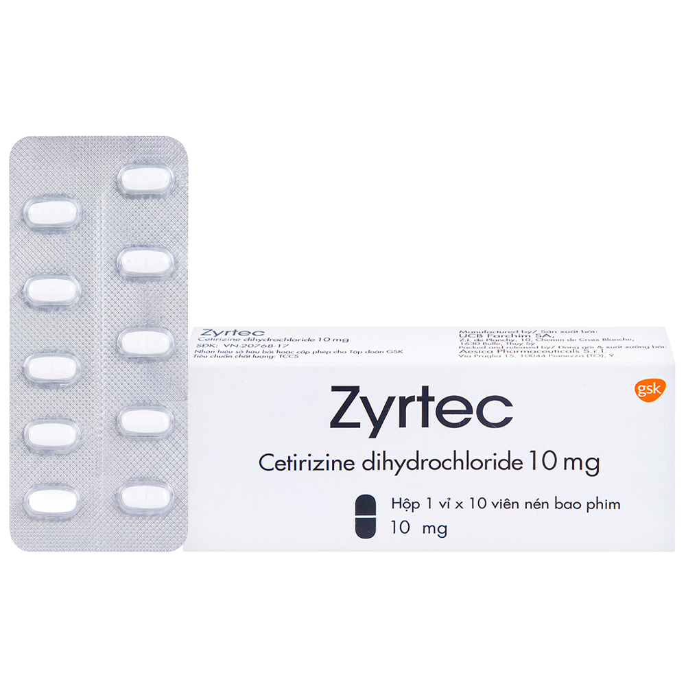 Thuốc Zyrtec 10mg điều trị viêm mũi dị ứng và mày đay (1 vỉ x 10 viên)