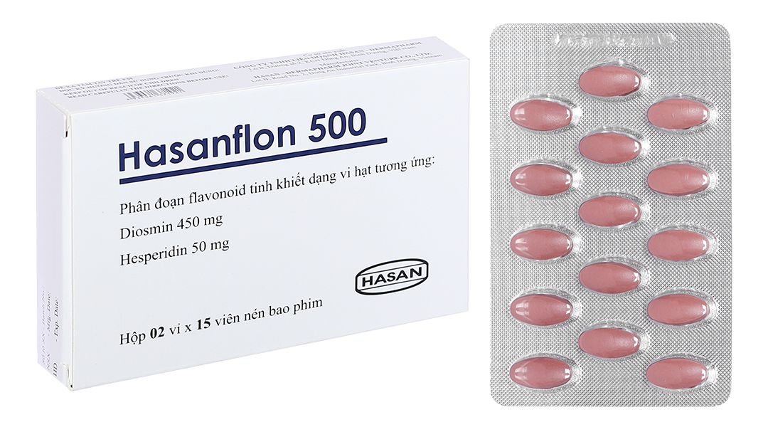 Thuốc Hasanflon 500mg điều trị suy tĩnh mạch, trĩ cấp tính (3 vỉ x 10 viên)