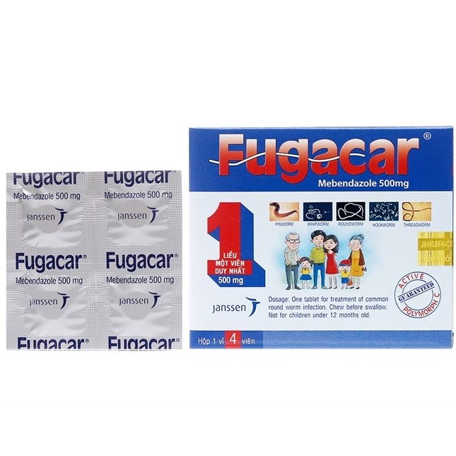 Thuốc Fugacar 500mg điều trị nhiễm giun (1 vỉ x 1 viên)
