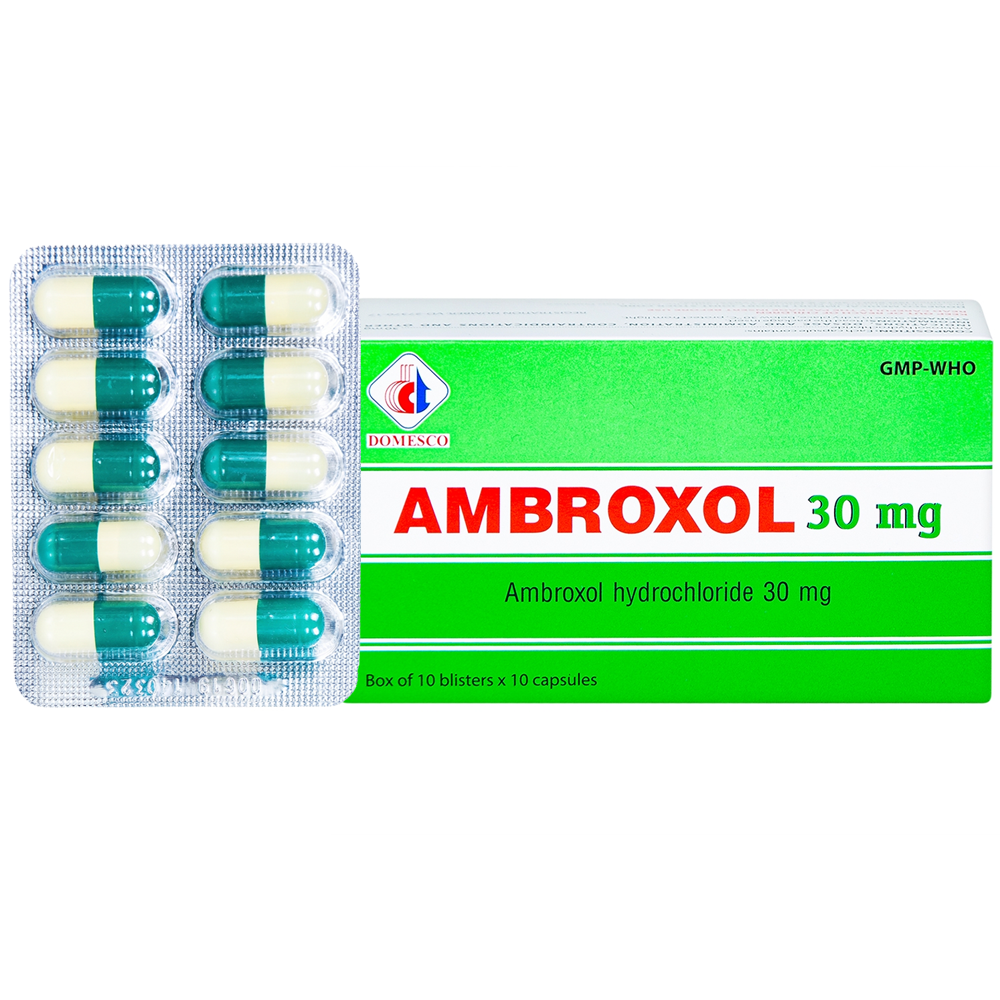 Thuốc Ambroxol 30mg Domesco giảm ho, tiêu nhầy, loãng đàm (10 vỉ x 10 viên)