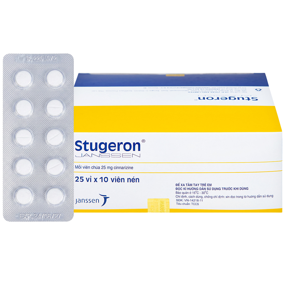 Thuốc Stugeron 25mg điều trị rối loạn tuần hoàn não (25 vỉ x 10 viên)