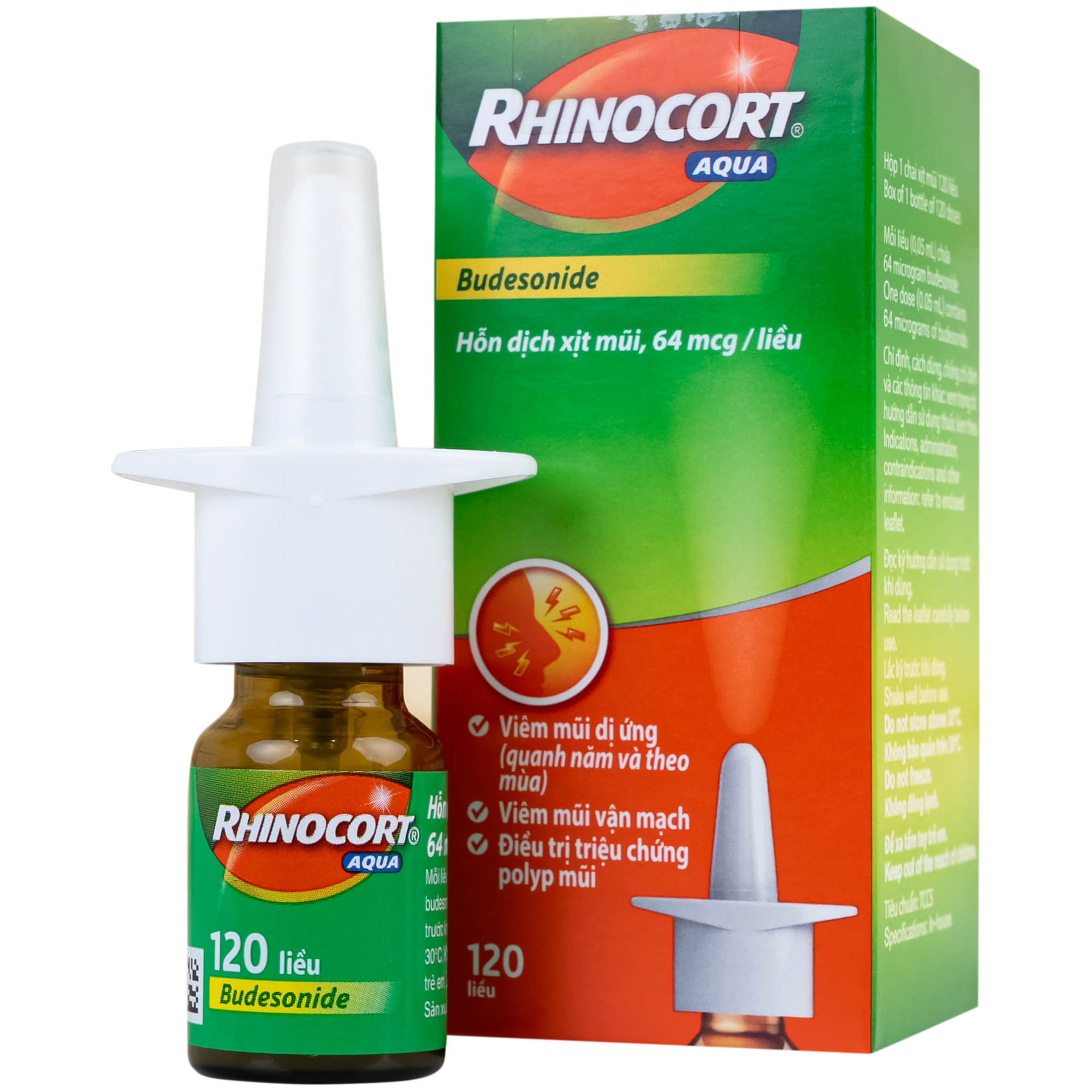 Thuốc xịt mũi Rhinocort Aqua 64mcg (chai 120 liều) điều trị viêm mũi dị ứng