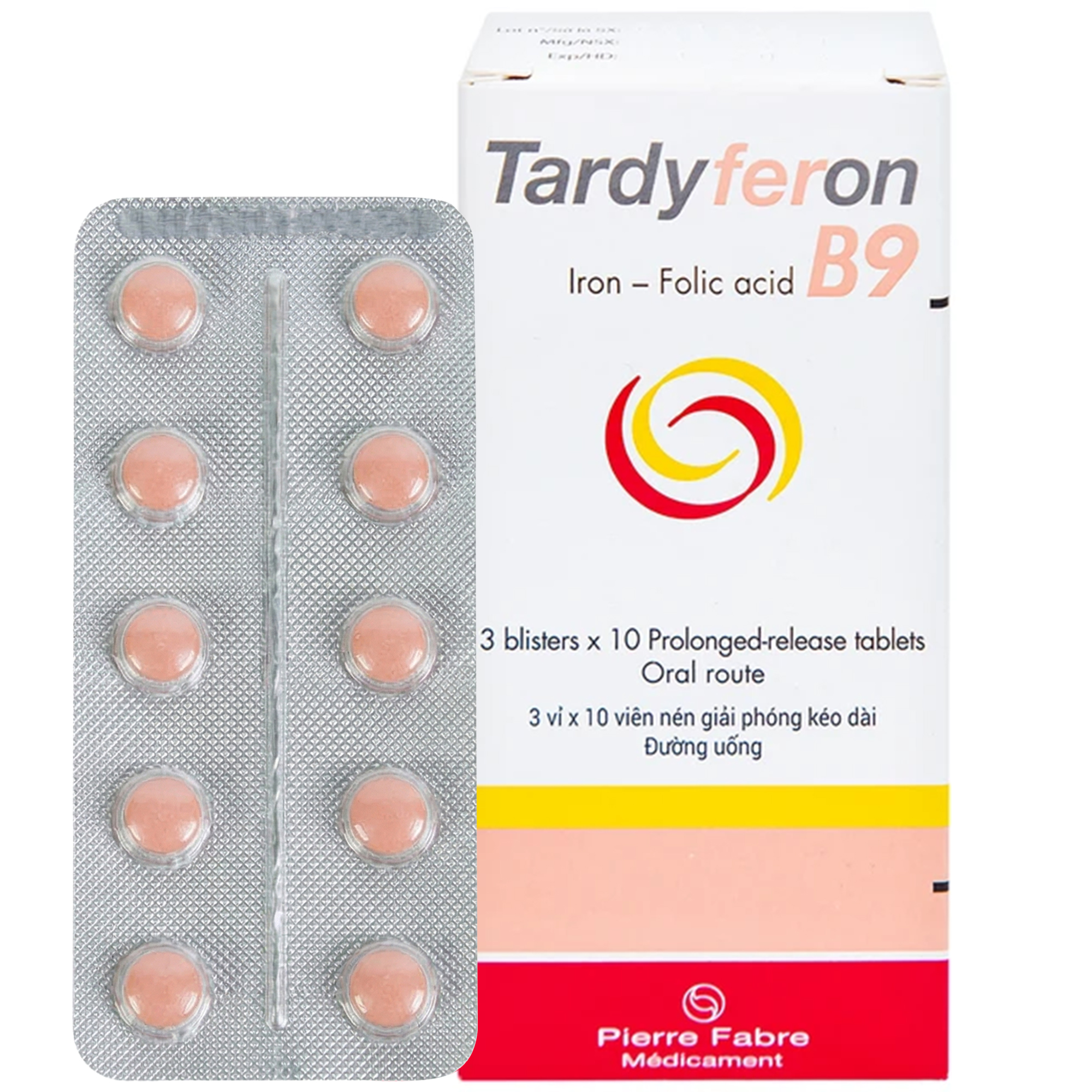 Thuốc Tardyferon B9 Pierre Fabre phòng thiếu sắt và acid (3 vỉ x 10 viên)