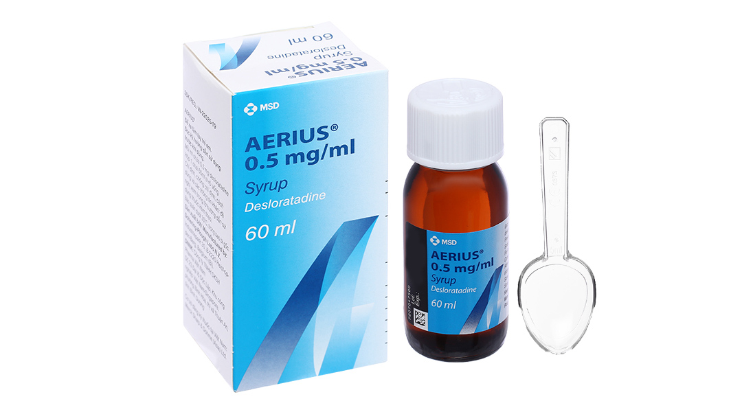 Siro Aerius 0.5mg/ml trị viêm mũi dị ứng, mày đay, ngứa (chai 60ml)
