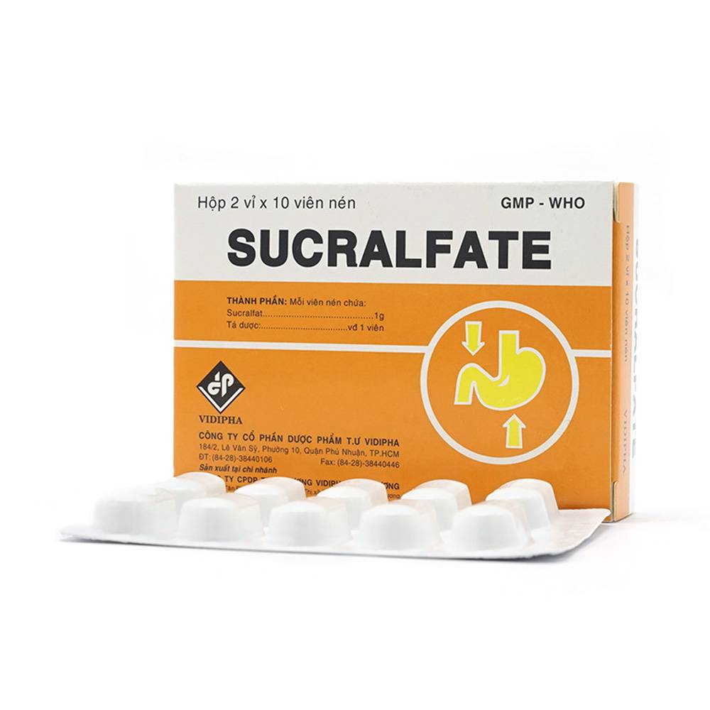 Thuốc Sucralfate 1g trị viêm loét dạ dày, tá tràng (2 vỉ x 10 viên)