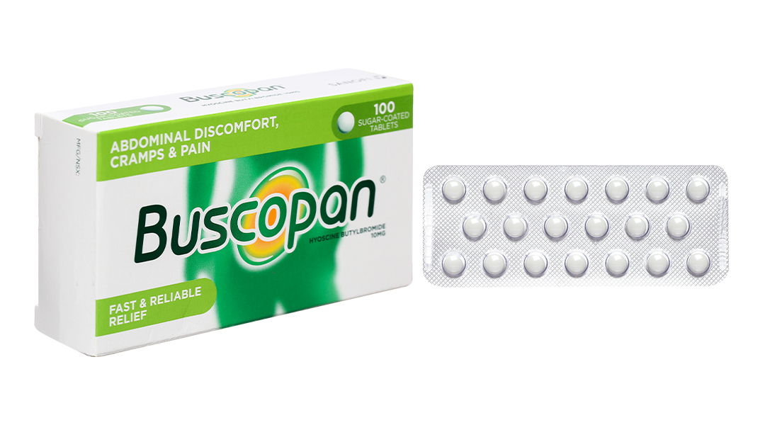Buscopan 10mg điều trị co thắt tiêu hóa, sinh dục tiết niệu (5 vỉ x 20 viên)