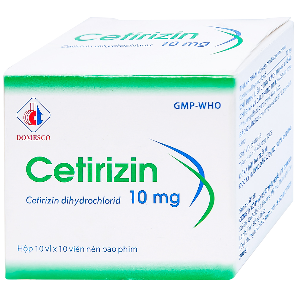 Thuốc Cetirizin 10mg điều trị triệu chứng viêm mũi dị ứng, mày đay (10 vỉ x 10 viên)
