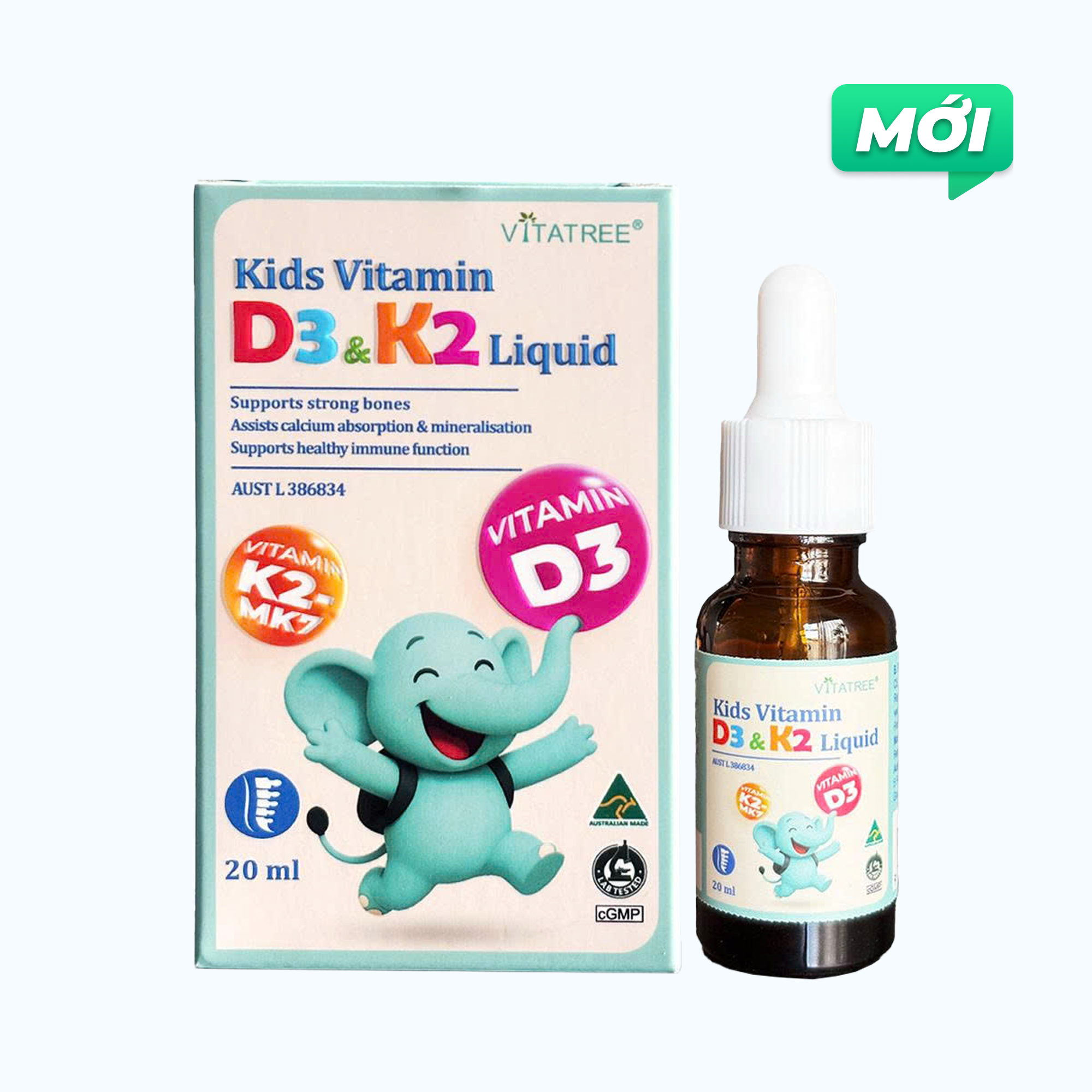 Thực phẩm bảo vệ sức khỏe Vitatree Kids Vitamin D3 & K2 Liquid (Chai 20ml)
