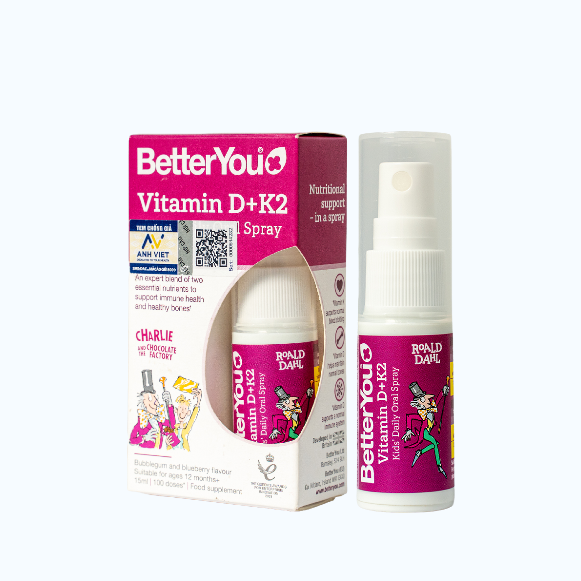 Thực phẩm bảo vệ sức khỏe BetterYou Vitamin D+K2 Kids' Daily Oral Spray (15ml)