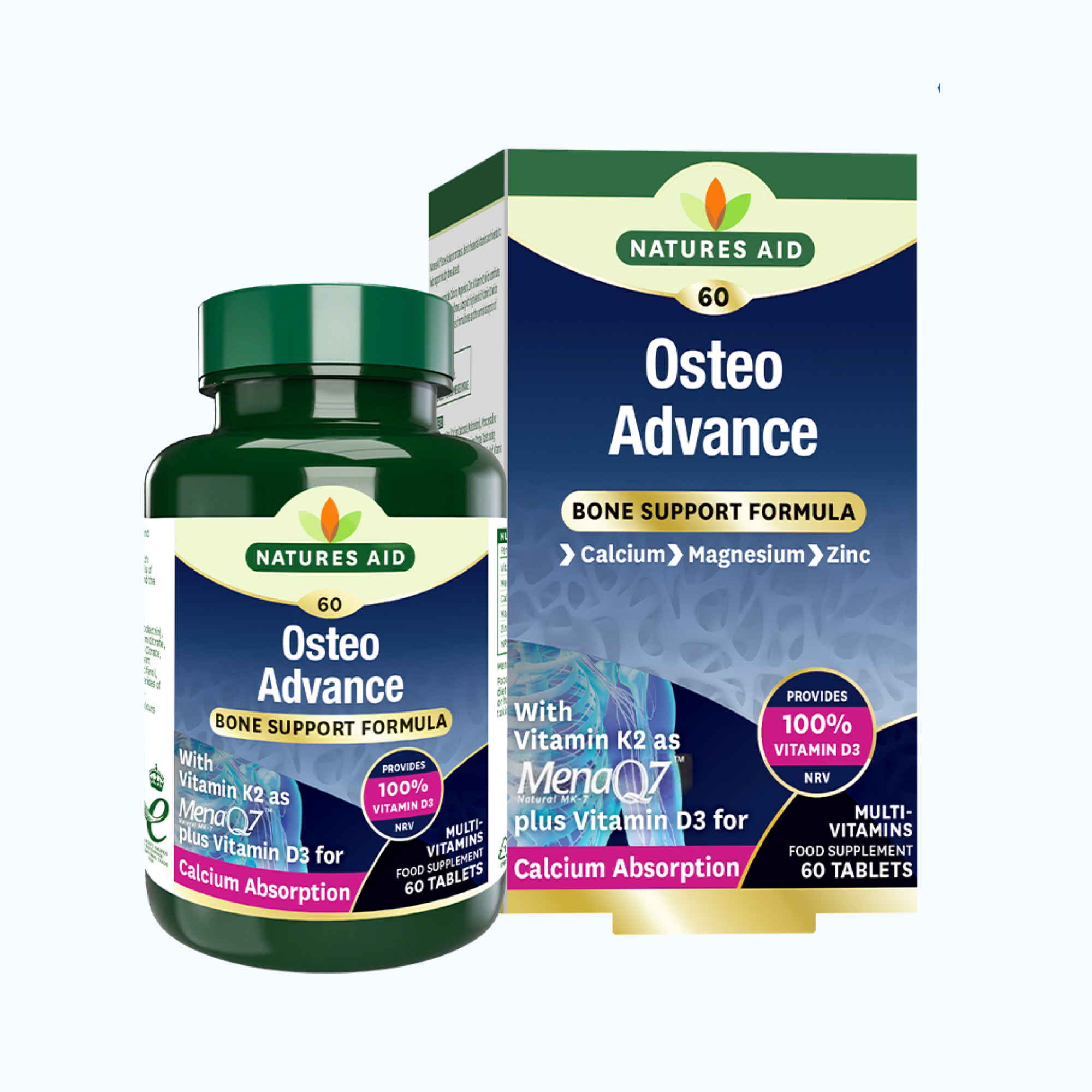 Thực phẩm bảo vệ sức khỏe Natures Aid Osteo Advance hỗ trợ giúp tốt cho xương và răng (Hộp 60 viên)