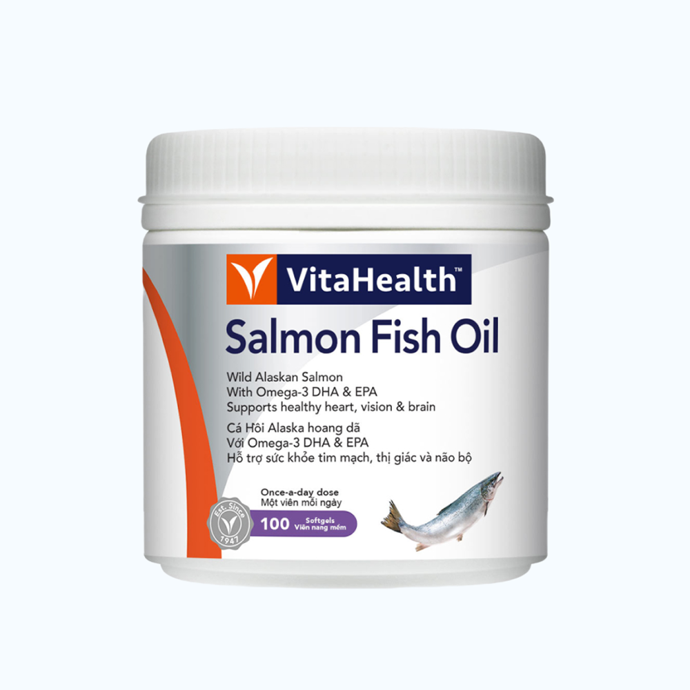 Thực phẩm bảo vệ sức khoẻ VitaHealth Salmon Fish Oil hỗ trợ giảm nguy cơ xơ vữa động mạch (Hộp 100 viên)