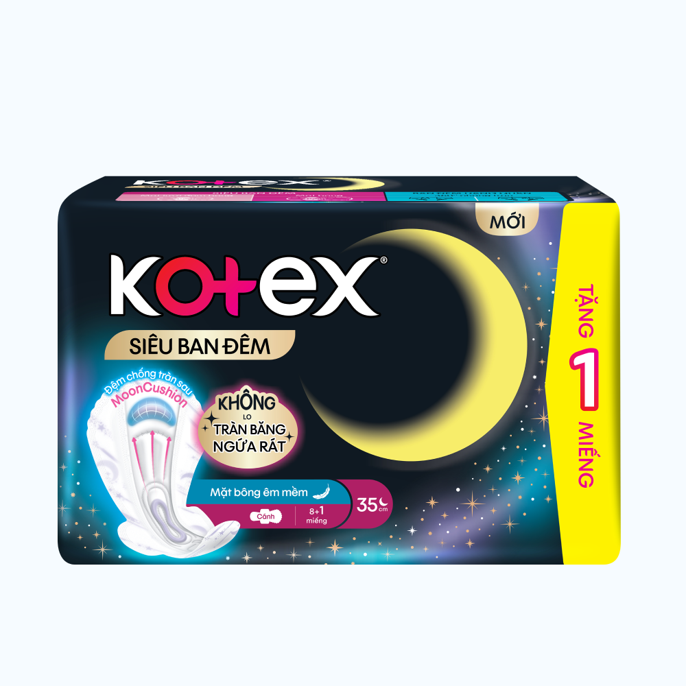 Băng vệ sinh siêu ban đêm có cánh 35cm Kotex (8 miếng/gói)