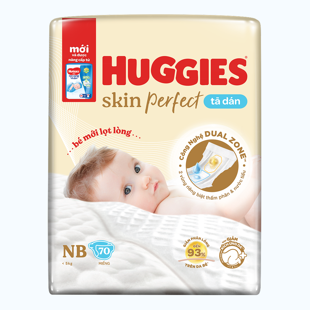Tã dán lọt lòng Huggies Skin Perfect êm mềm cho bé (70 miếng)
