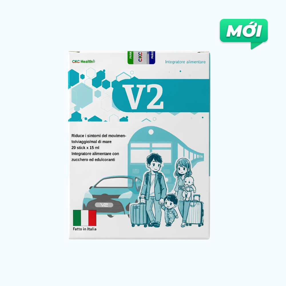 Thực phẩm bảo vệ sức khỏe V2 Hỗ Trợ Cải Thiện Buồn Nôn, Giảm Mệt Mỏi Say Tàu Xe (Hộp 20 Gói)