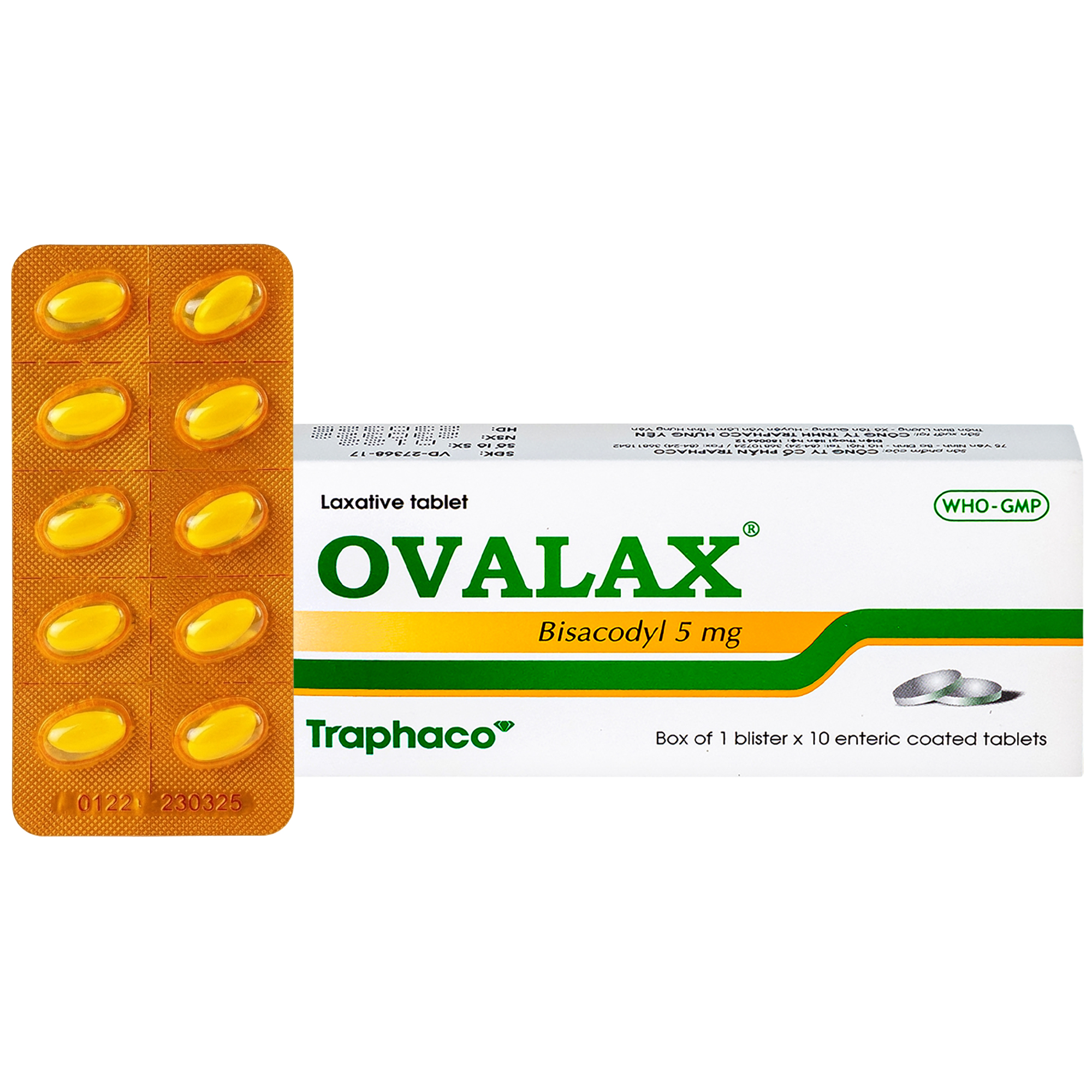 Viên nhuận tràng Ovalax 5mg trị táo bón, làm sạch ruột (1 vỉ x 10 viên)