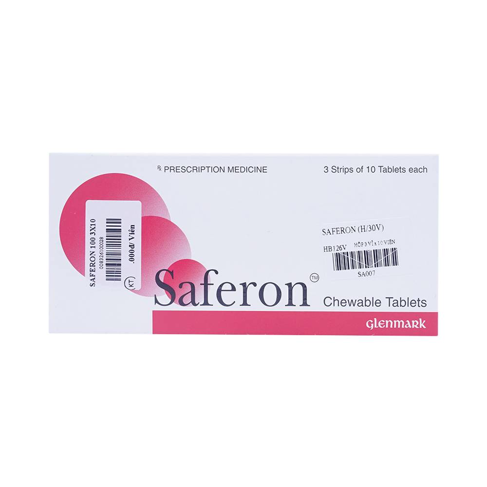 Viên nhai Saferon điều trị bệnh thiếu máu do thiếu sắt (3 vỉ x 10 viên)
