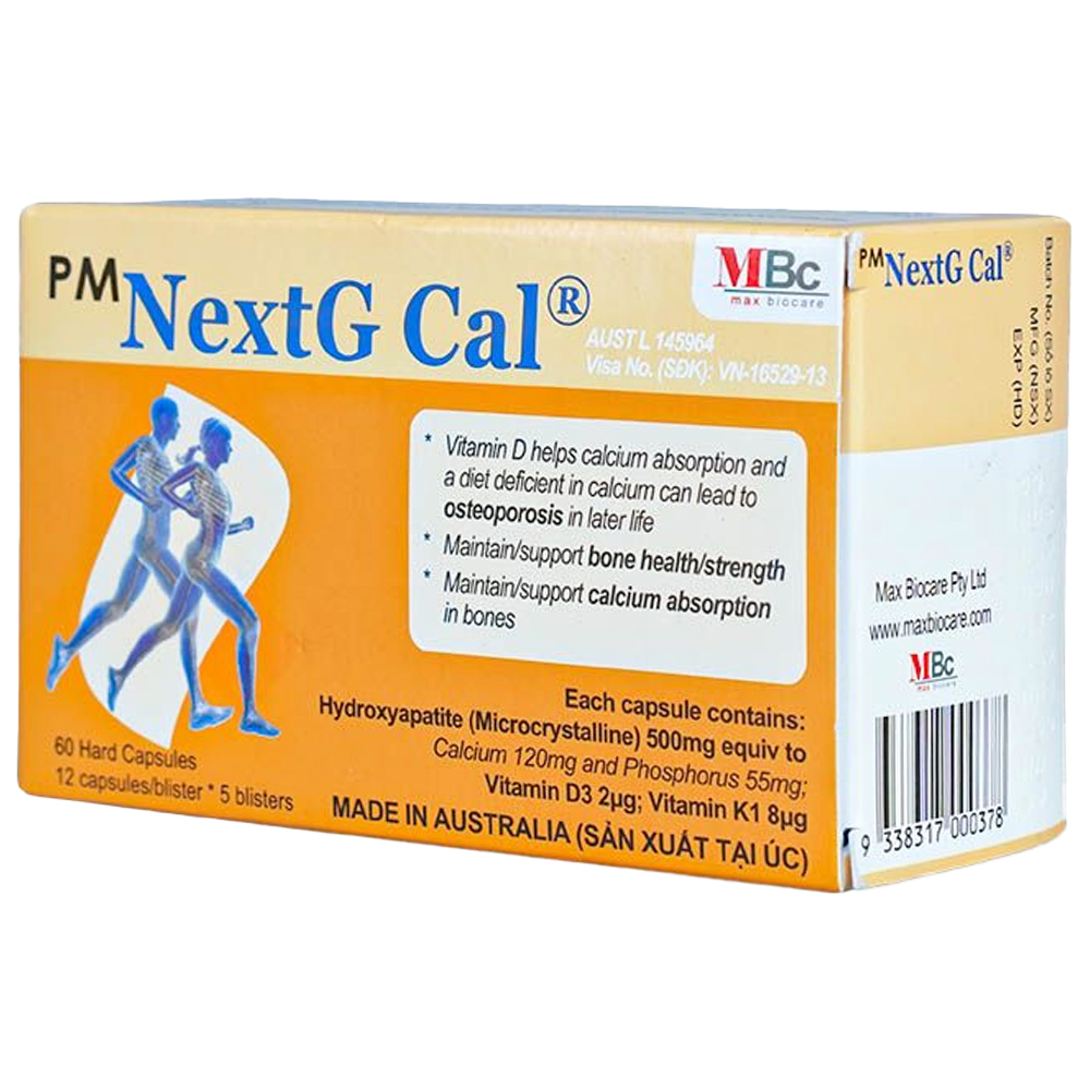 Thuốc Nextg Cal bổ sung calci, phối hợp trị loãng xương (5 vỉ x 12 viên)