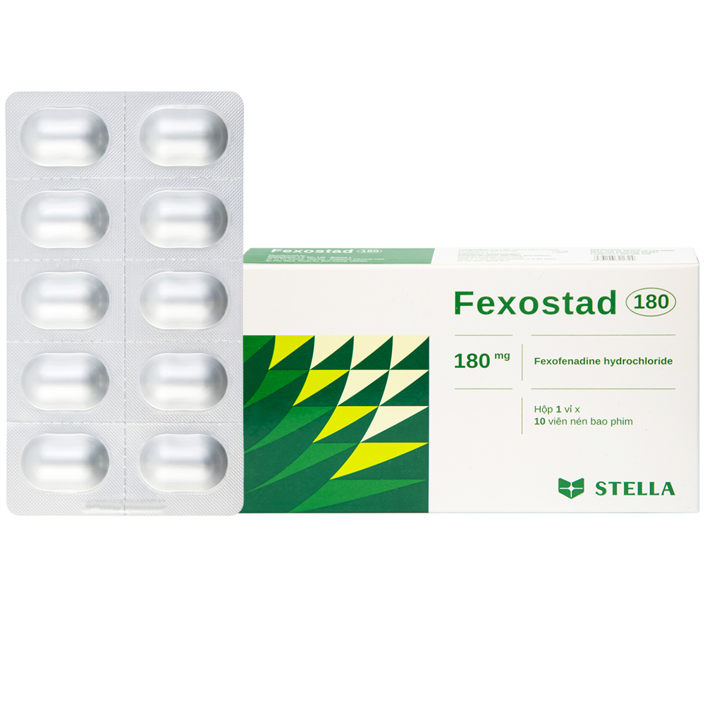 Thuốc Fexostad 180mg trị viêm mũi dị ứng, mày đay (1 vỉ x 10 viên)