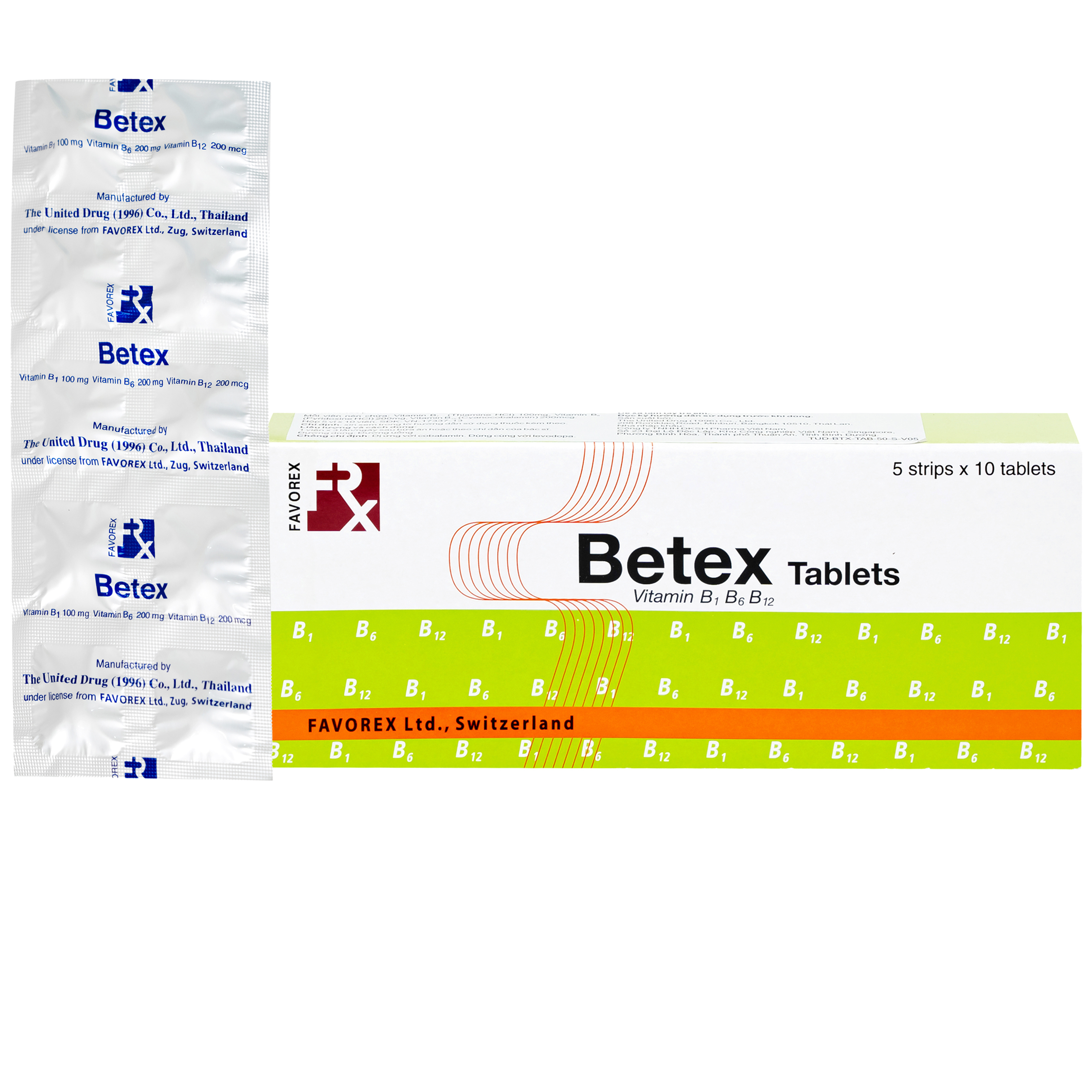 Thuốc Betex điều trị rối loạn do thiếu vitamin B1, B6, B12 (5 vỉ x 10 viên)
