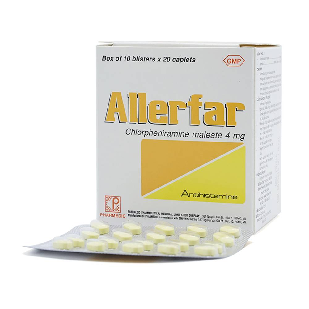 Thuốc Allerfar 4mg điều trị viêm mũi dị ứng, mày đay (10 vỉ x 20 viên)