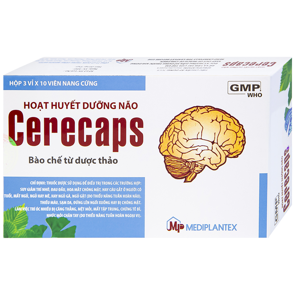 Thuốc Cerecaps - Huyết Dưỡng Não hỗ trợ điều trị suy nhược thần kinh chức năng (3 vỉ x 10 viên)