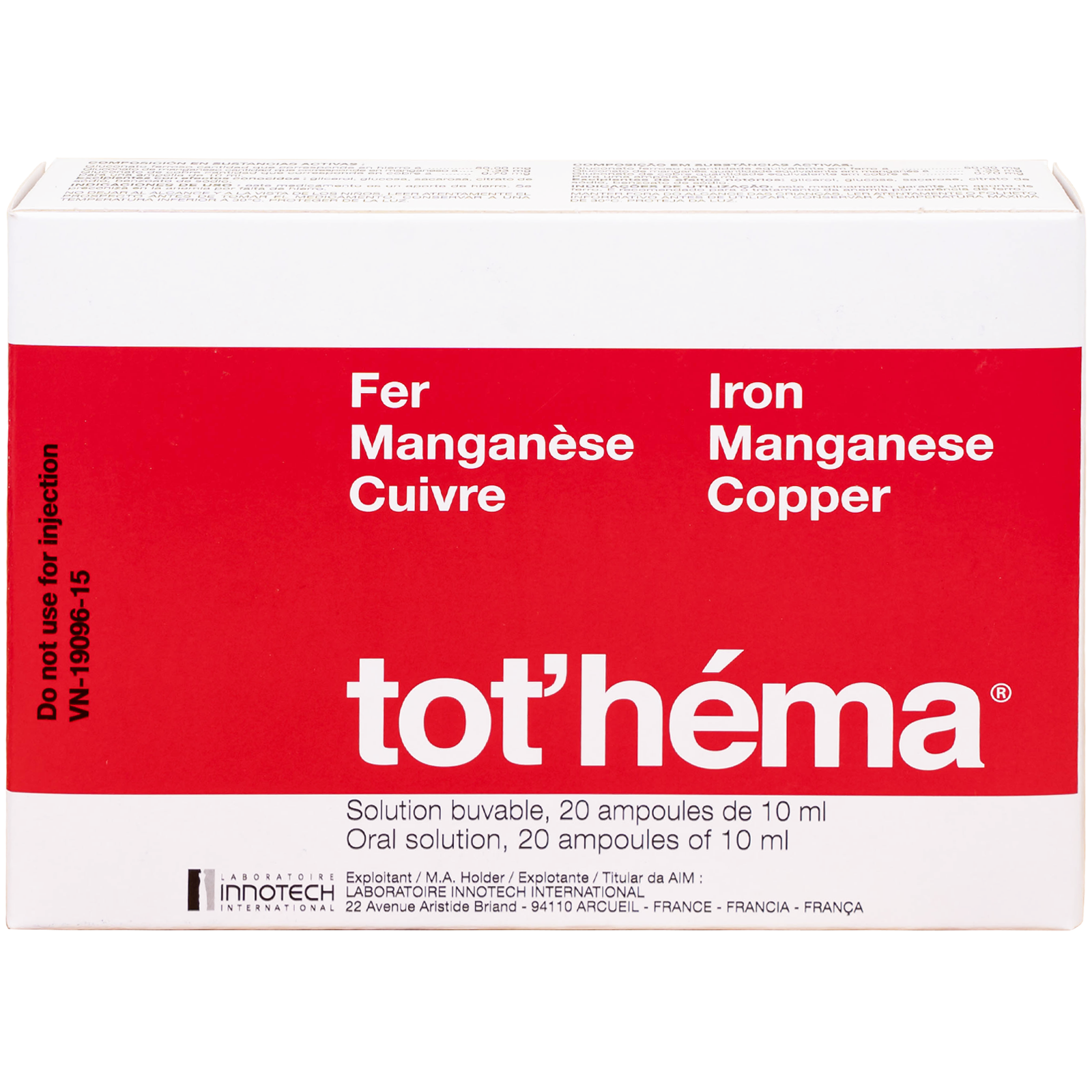 Dung dịch uống Tothema bổ sung sắt, bổ máu (2 vỉ x 10 ống)