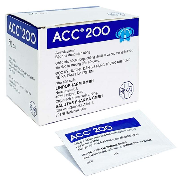Bột pha uống ACC 200mg tiêu nhầy trong các bệnh phế quản - phổi (hộp 50 gói)