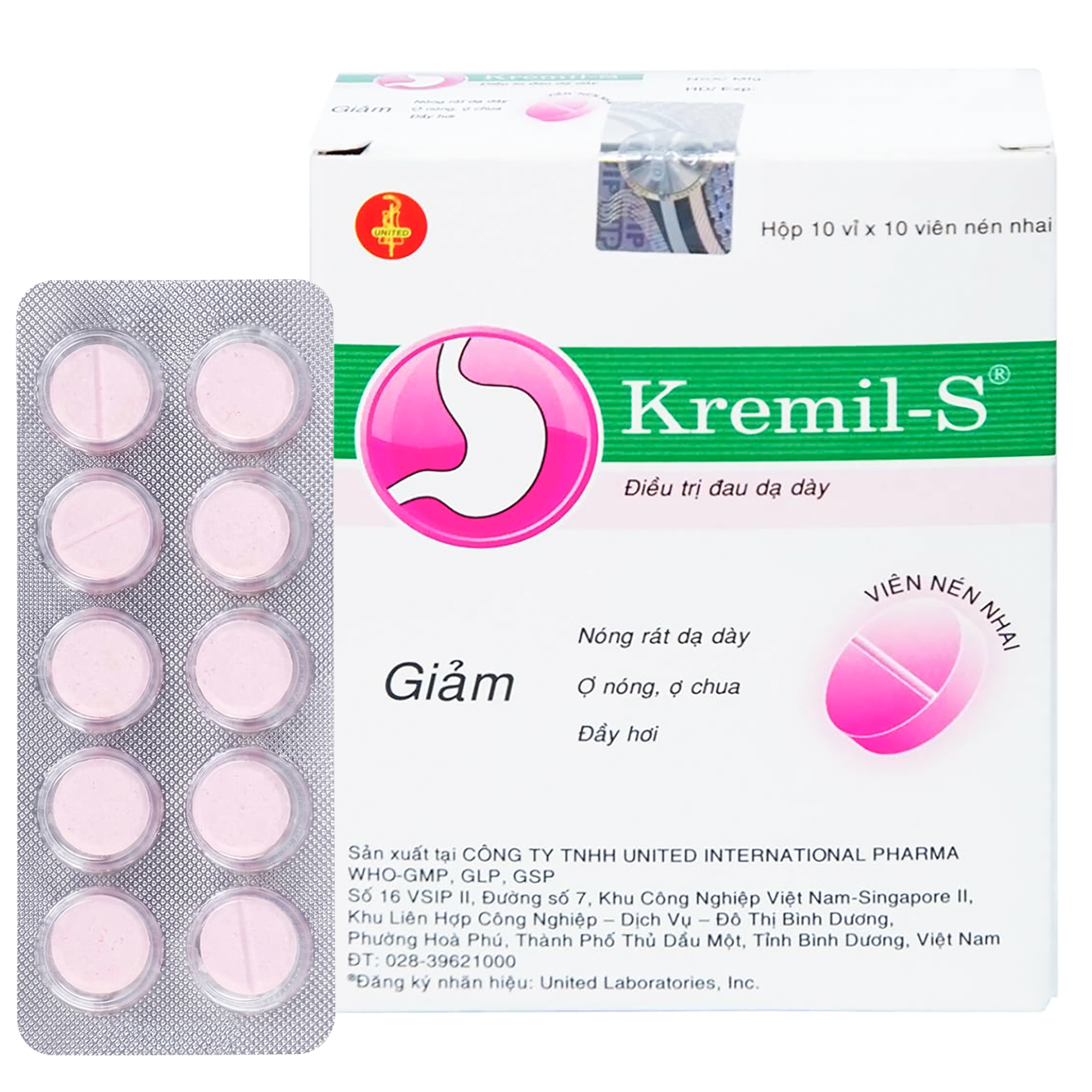 Kremil-S hỗ trợ giảm đau dạ dày, ợ nóng, đầy hơi hộp 100 viên