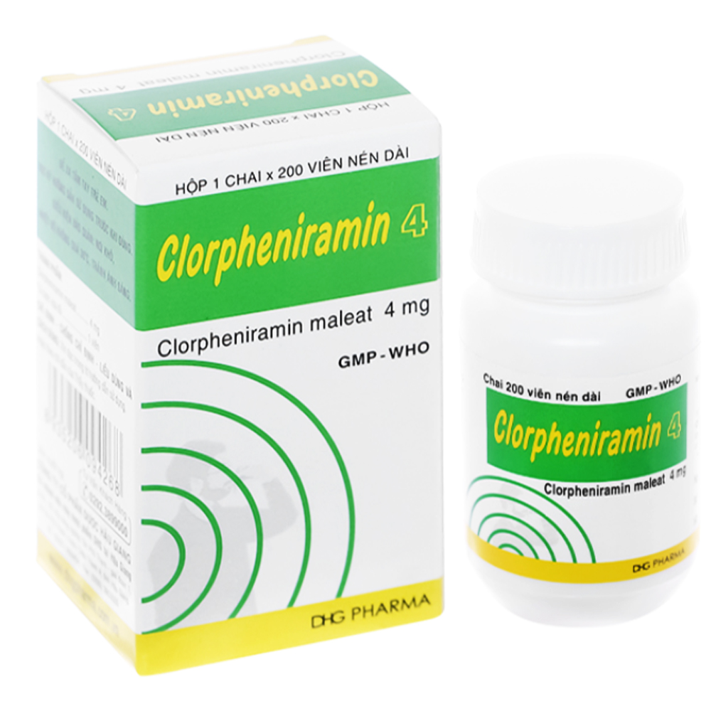 Thuốc Clorpheniramin 4mg DHG điều trị triệu chứng dị ứng (chai 200 viên)