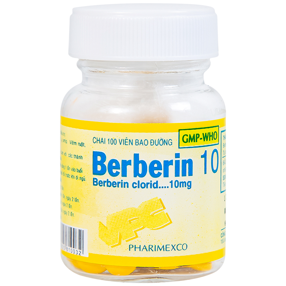 Thuốc Berberin 10mg điều trị lỵ, viêm ruột, tiêu chảy (Chai 100 viên)