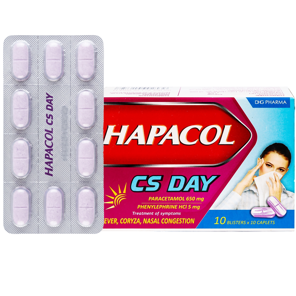 Thuốc Hapacol CS day trị các triệu chứng cảm, sổ mũi (10 vỉ x 10 viên)