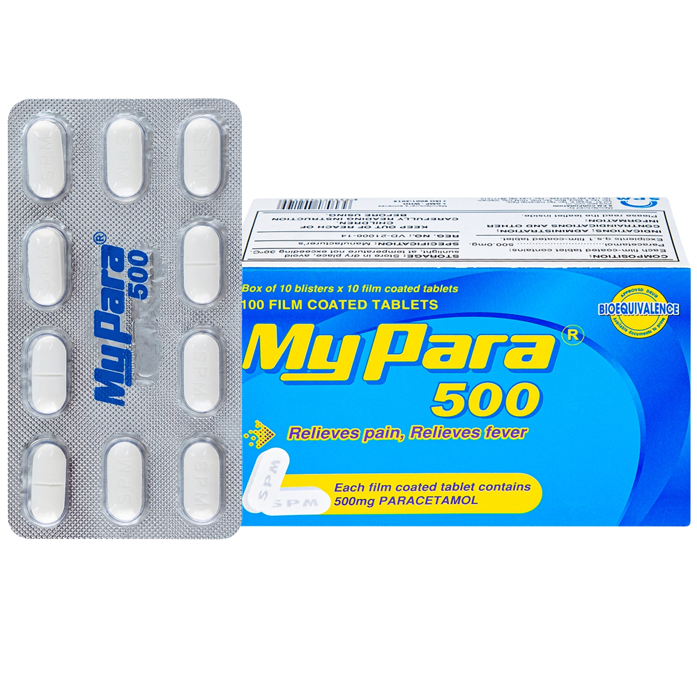 Thuốc Mypara 500mg điều trị các chứng đau và sốt từ nhẹ đến vừa (10 vỉ x 10 viên)