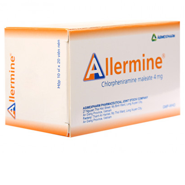 Thuốc Allermine 4mg điều trị triệu chứng viêm mũi dị ứng (10 vỉ x 20 viên)