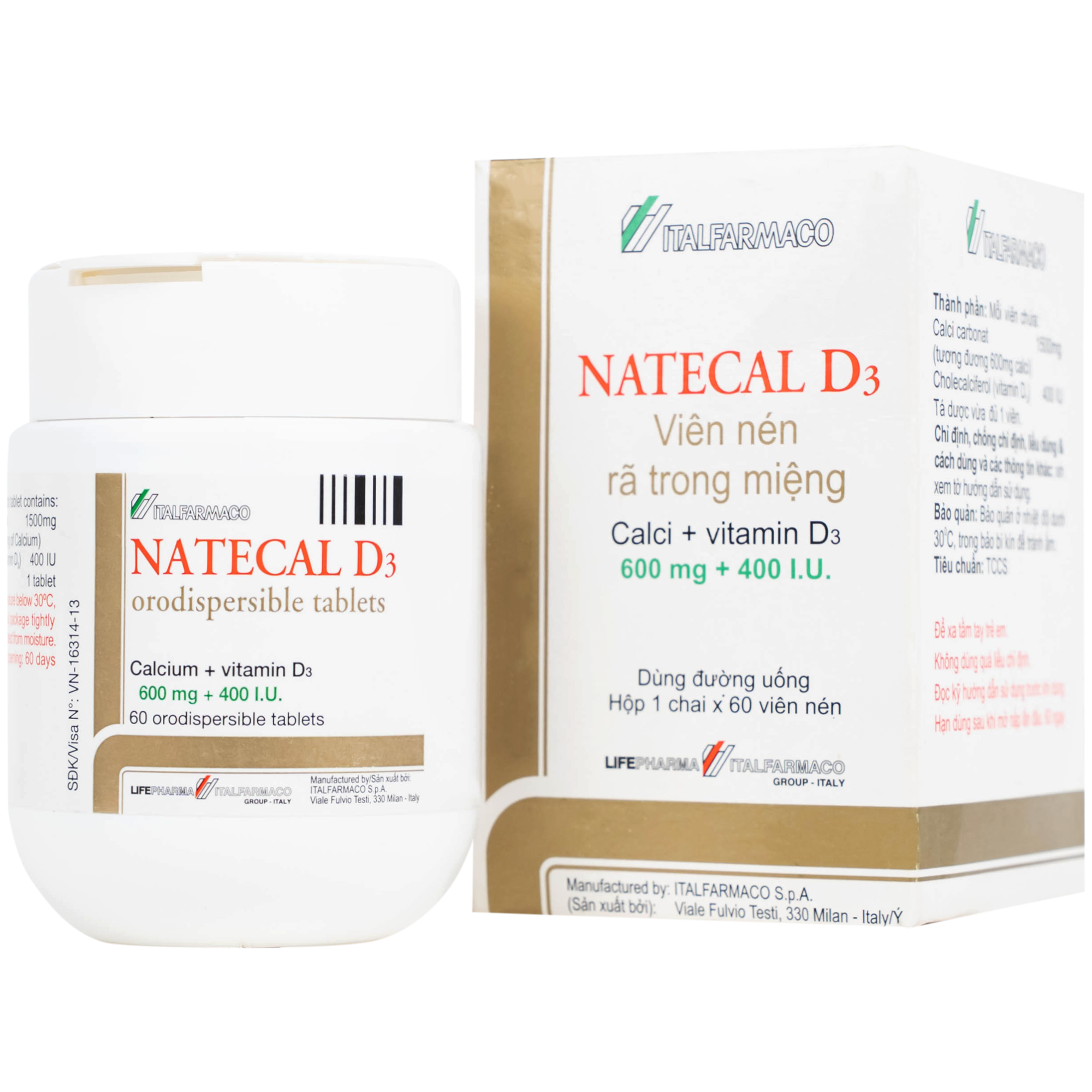 Natecal D3 (hop/60vien) phòng ngừa, trị loãng xương, còi xương