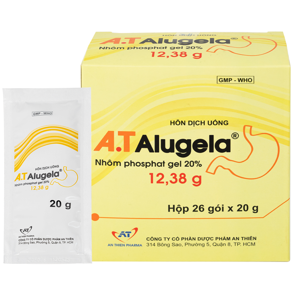 Hỗn dịch uống A.T Alugela 20% trị viêm loét dạ dày, viêm thực quản (hộp 26 gói)