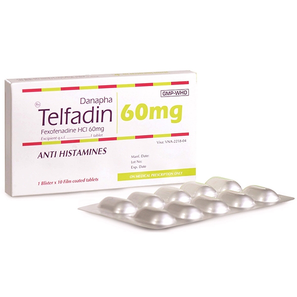 Thuốc Telfadin Danapha 60mg điều trị viêm mũi dị ứng, mày đay (1 vỉ x 10 viên)