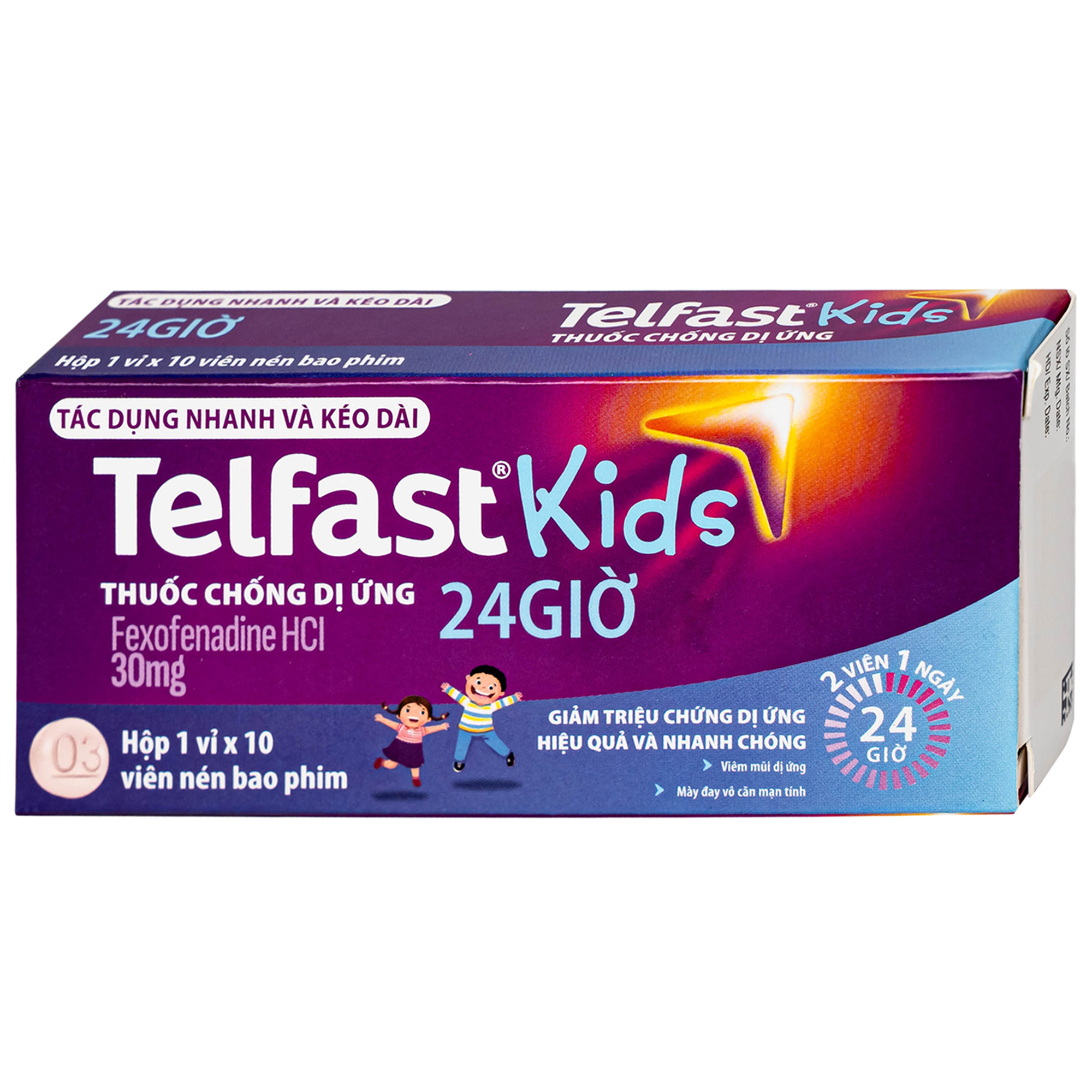 Thuốc Telfast Kids 30mg (1 vỉ x 10 viên) trị viêm mũi dị ứng, mày đay