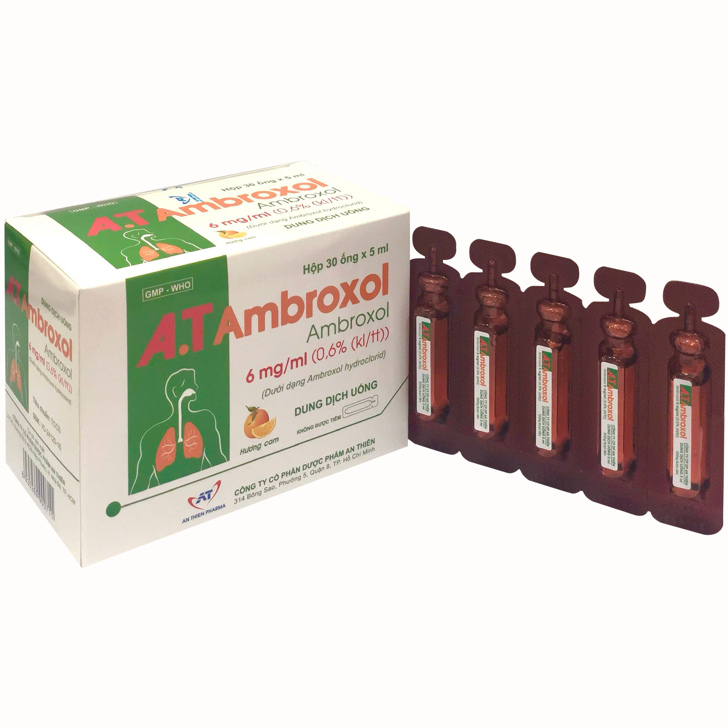 Thuốc ho A.T Ambroxol 30mg/5ml chữa tiêu nhầy, loãng đờm