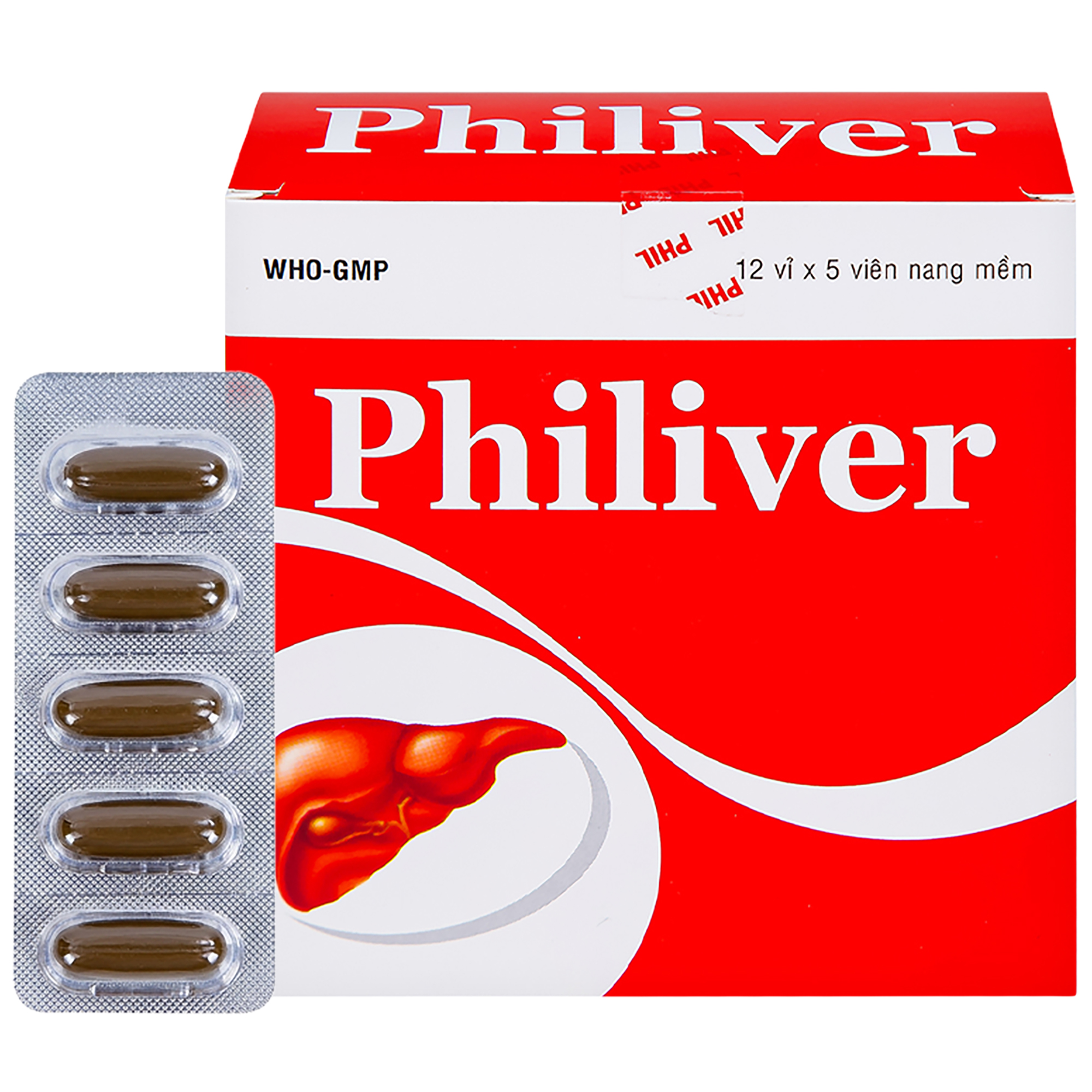 Thuốc mềm Philiver điều trị bệnh gan mạn tính, gan nhiễm mỡ, xơ gan (12 vỉ x 5 viên)