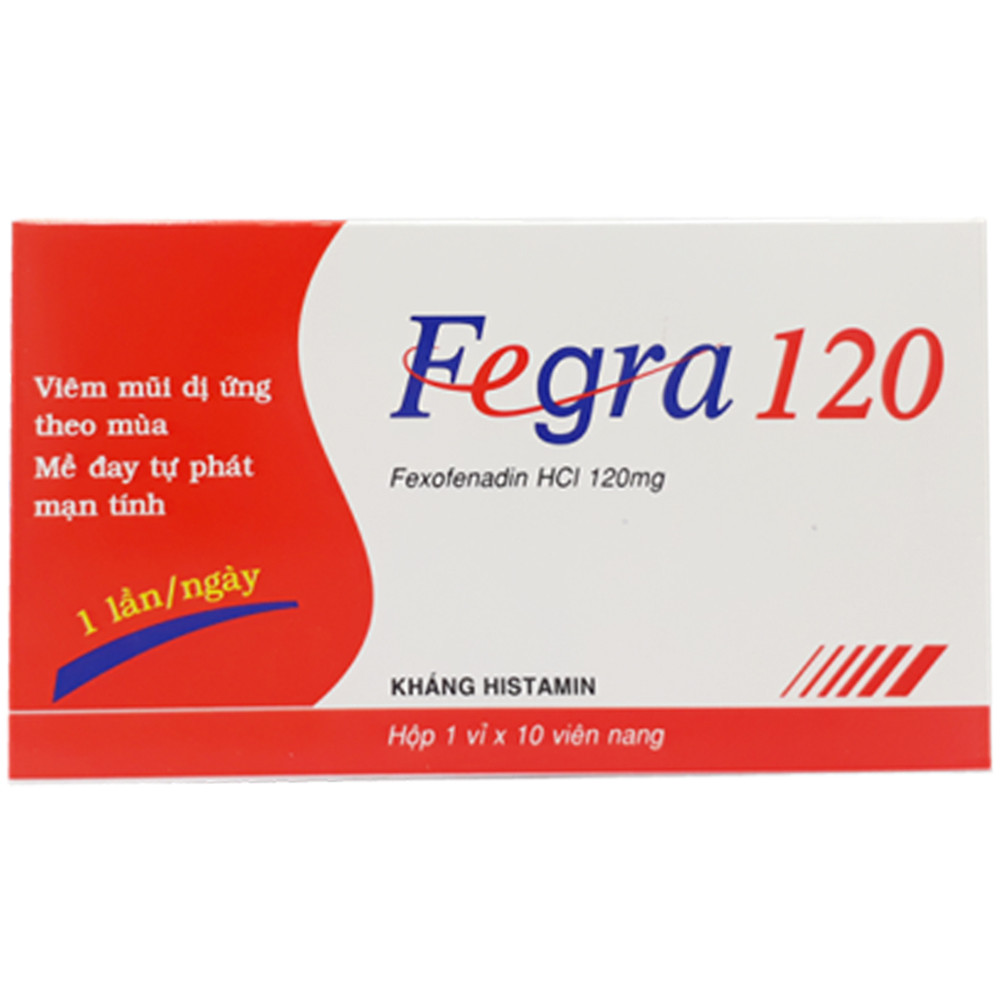 Thuốc Fegra 120mg trị viêm mũi dị ứng, mày đay (1 vỉ x 10 viên)