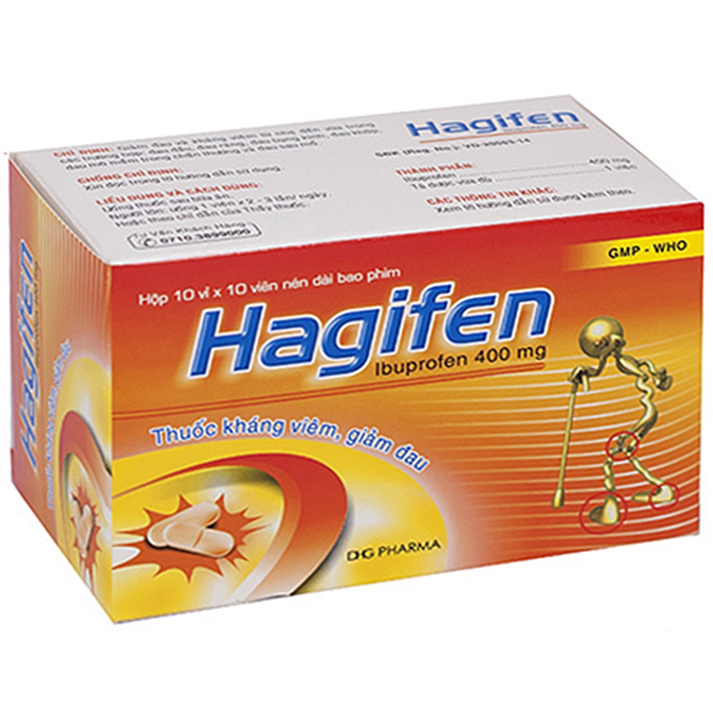 Thuốc Hagifen 400mg làm giảm đau, hạ sốt và khánh viêm (10 vỉ x 10 viên)