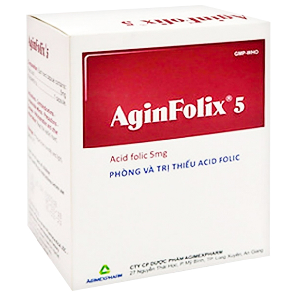 Thuốc Aginfolix 5mg điểu trị và phòng tình trạng thiếu acid folic (10 vỉ x 10 viên)