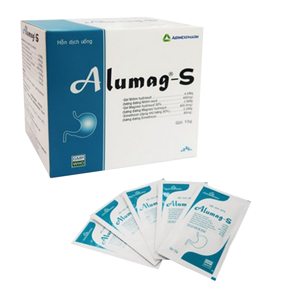 Thuốc Alumag-S điều trị viêm loét dạ dày, trào ngược dạ dày (Hộp 20 gói).